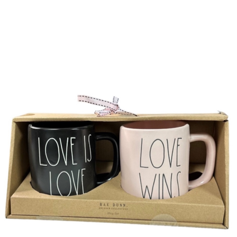 NEW Rae Dunn Valentines "LOVE IS LOVE" & "LOVE WINS" Coffee Mug Set